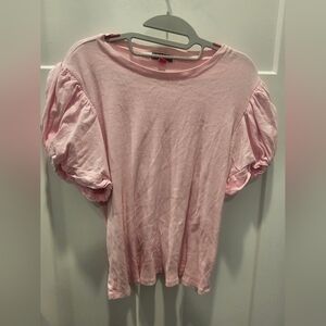 Vince Camuto Pink Puff Sleeve Top XXL Ribbed Knit Cotton Short Sleeve Blouse